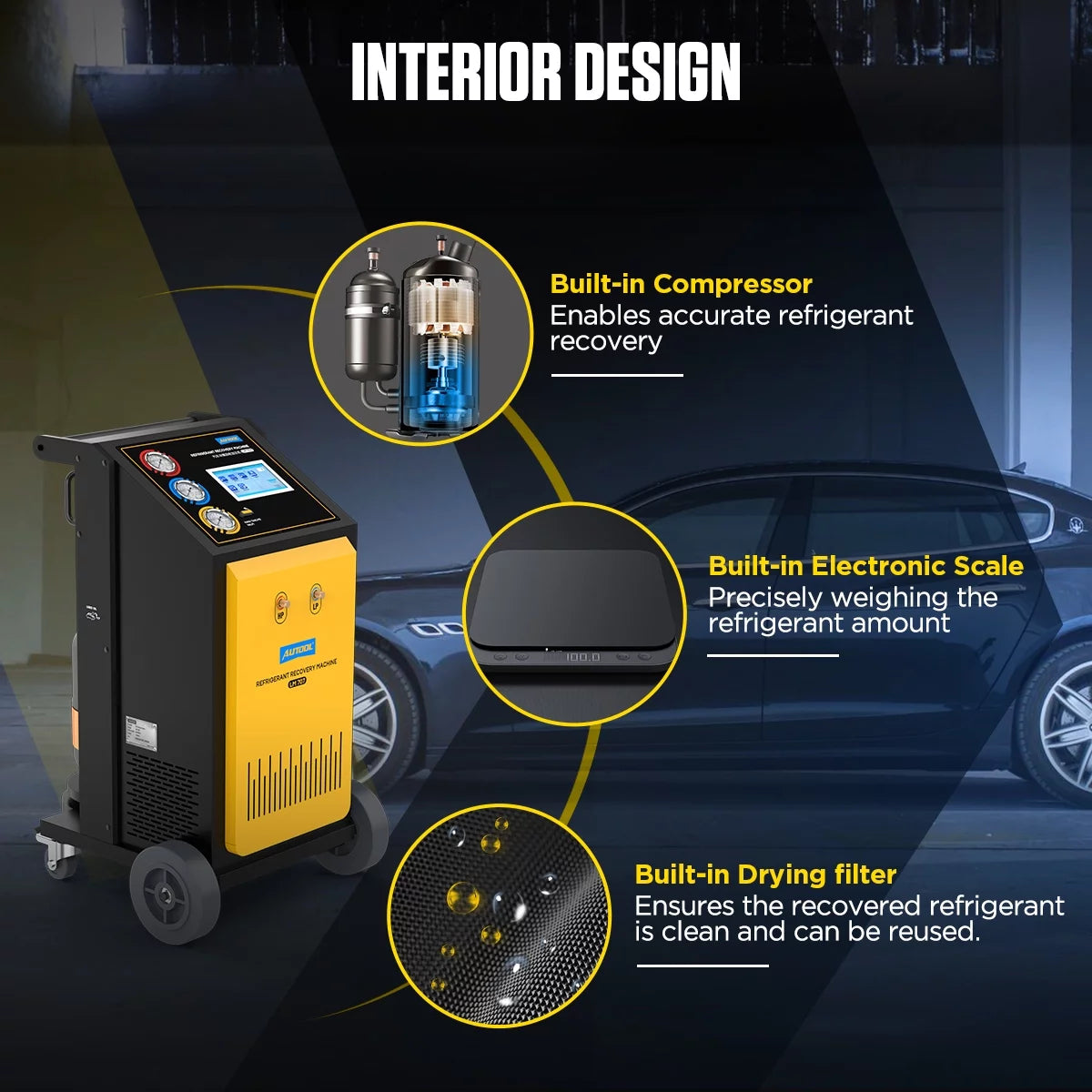 Automatic AC Refrigerant Recovery Machine 3/8 HP 110V for R134a R1234yf K677