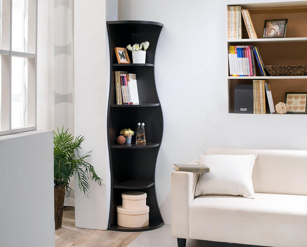 Walnut Wooden Corner Bookcase W111455