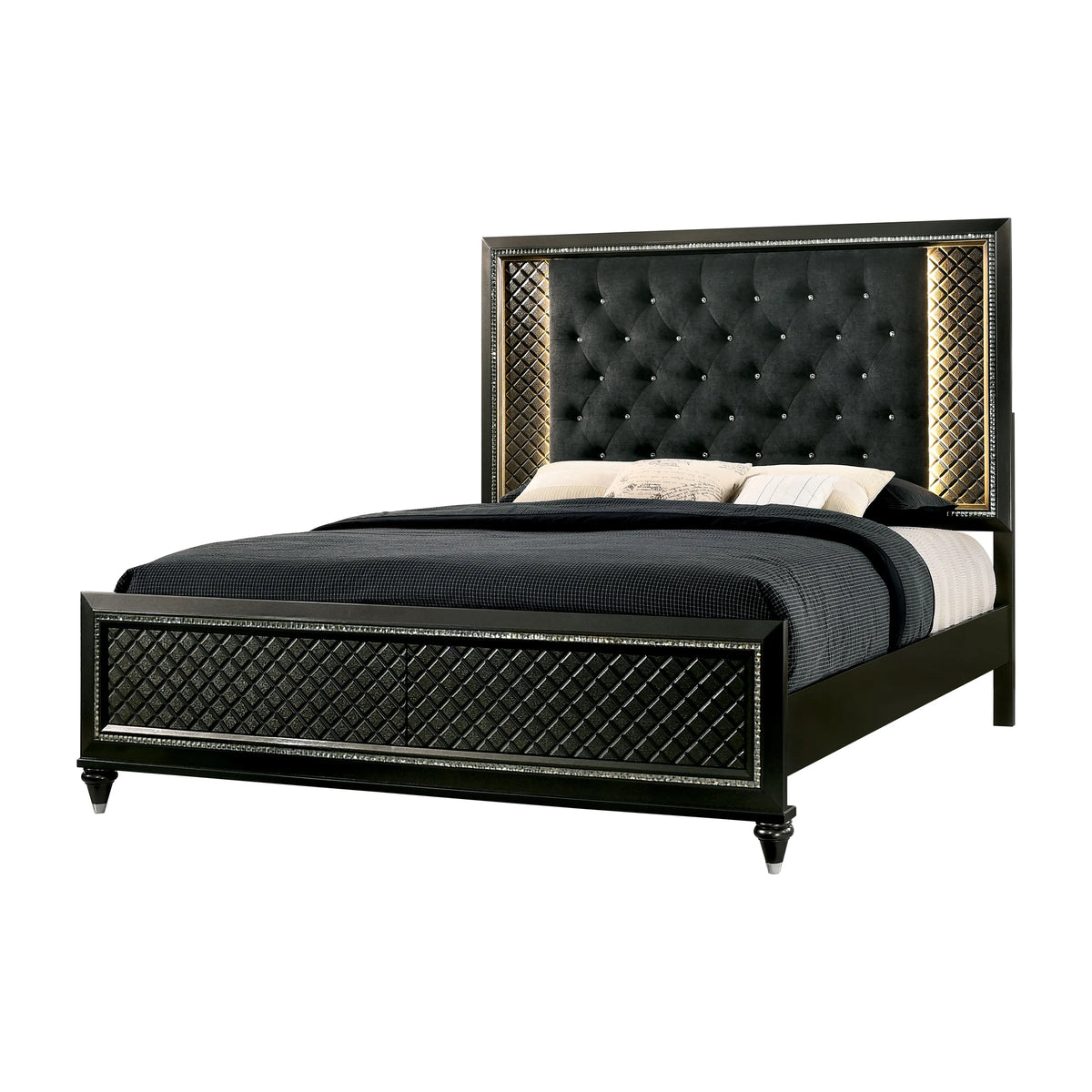 Eastern King Metallic Gray and Black Bed R9318