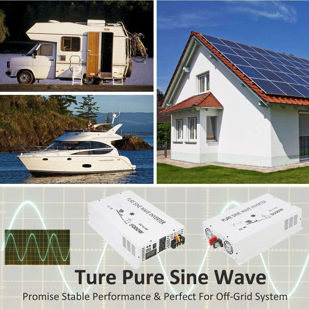 5000W Pure Sine Wave Power Inverter DC 48V to 110V 120V AC with Dual Outlets and Digital LED Display O4942