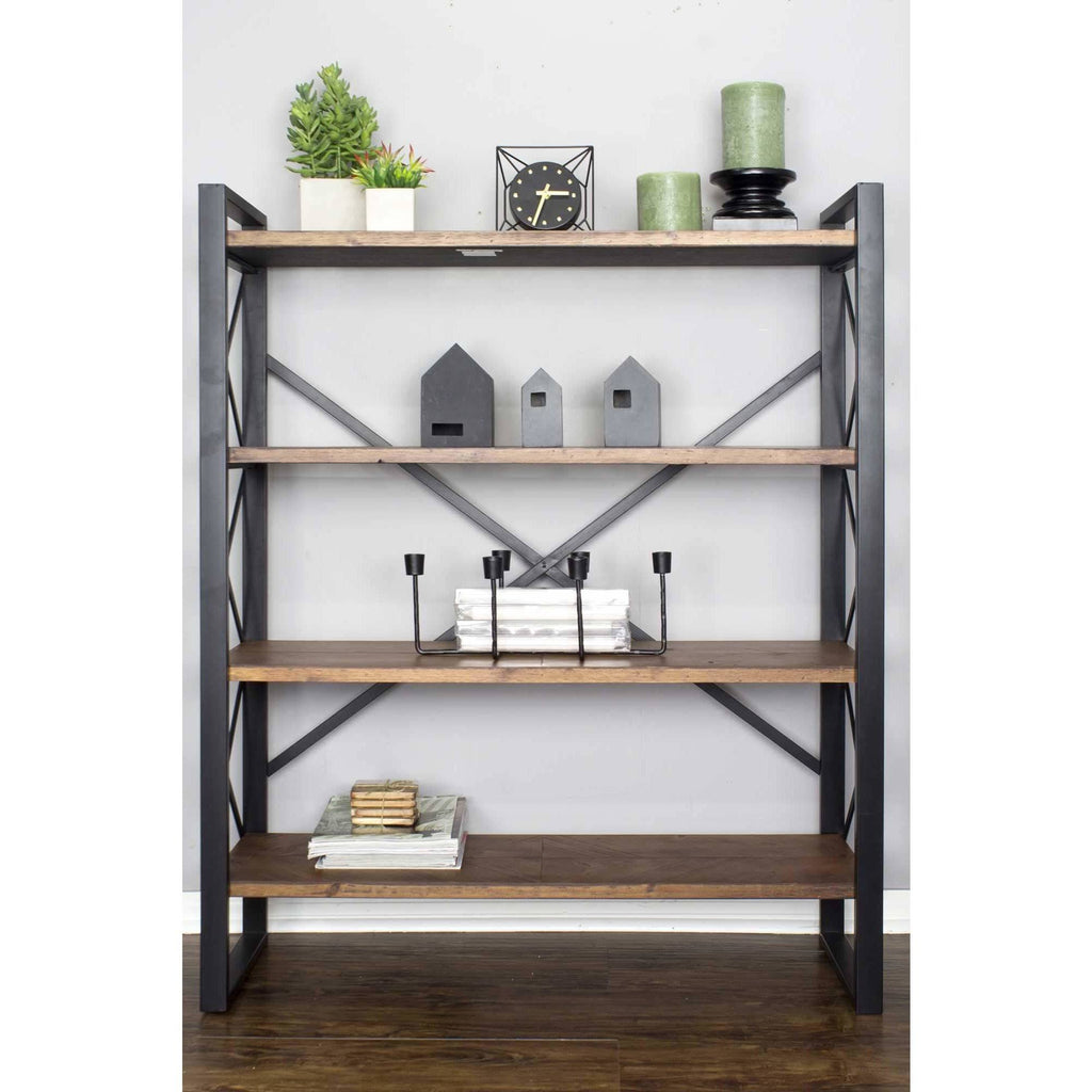 Natural Metal Wood MDF Bookcase with 4 Shelves Black K4810