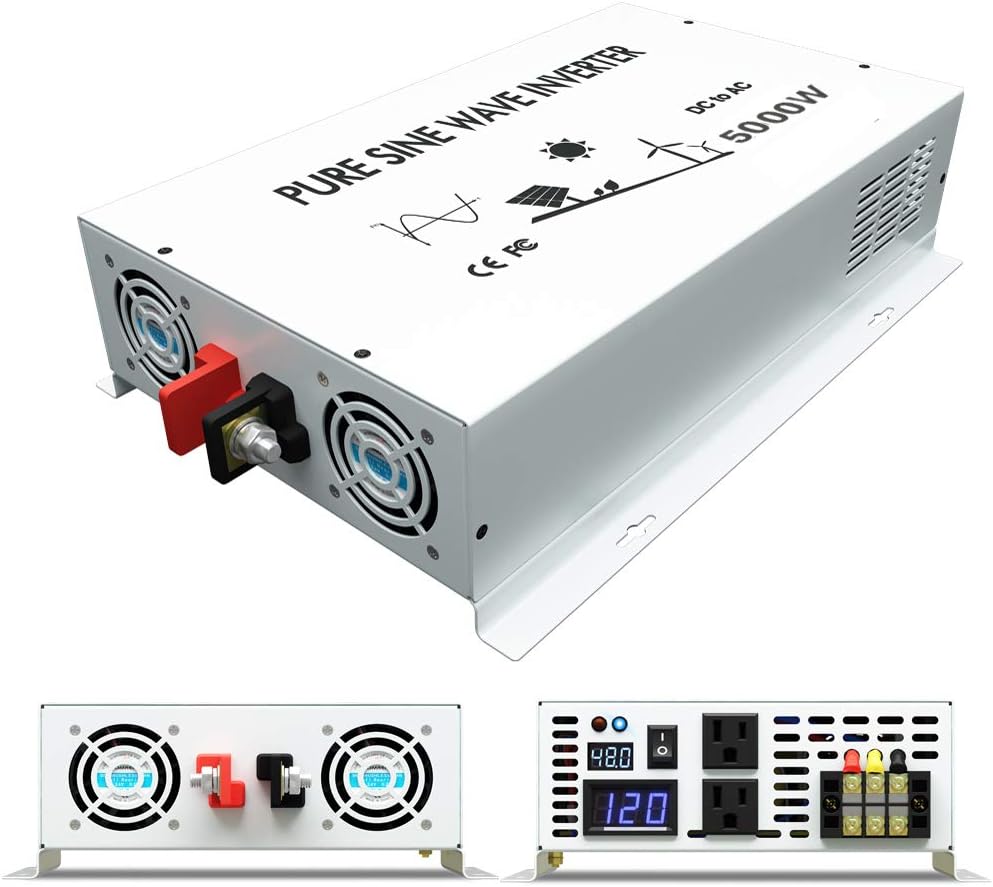 5000W Pure Sine Wave Power Inverter DC 48V to 110V 120V AC with Dual Outlets and Digital LED Display O4942