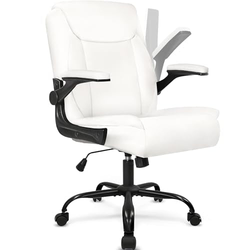 White Ergonomic Mid-Back Leather Office Chair A527