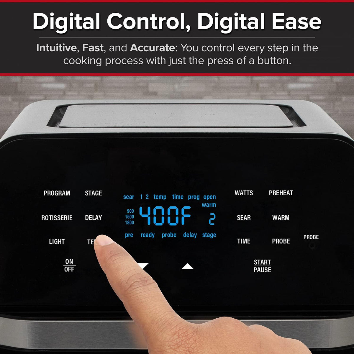 Brio Air Fryer Smart Oven, 15.5-Qt X-Large Family Size, Countertop Convection Rotisserie Grill Combo, 4 Rack Positions, 50°-425°F Temperature Controls in 5° Increments, Linear Thermal Technology and Integrated Temperature Probe S8569