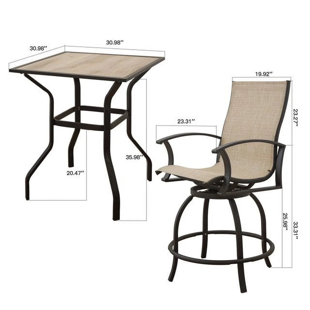 3 Piece Swivel Bar Stools and Table Patio Bistro Set E74928