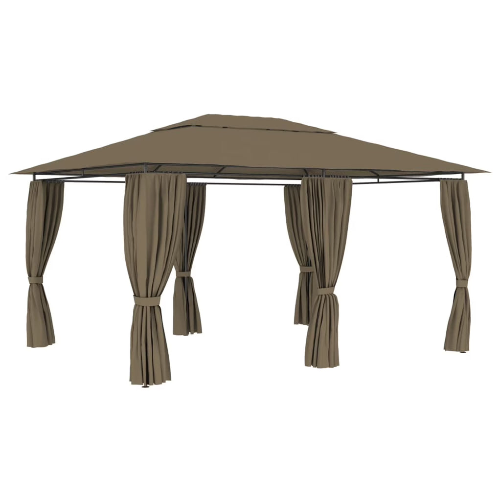 Taupe Outdoor Gazebo Canopy with Curtain Fabric Roof H5859