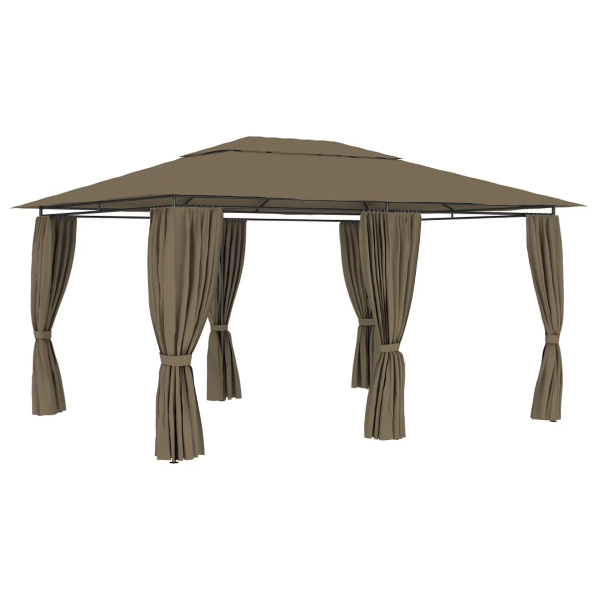 Taupe Outdoor Gazebo Canopy with Curtain Fabric Roof H5859