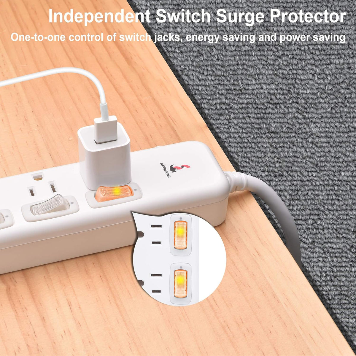 4 Outlets Surge Protector Power Strip with Individual Switch S278