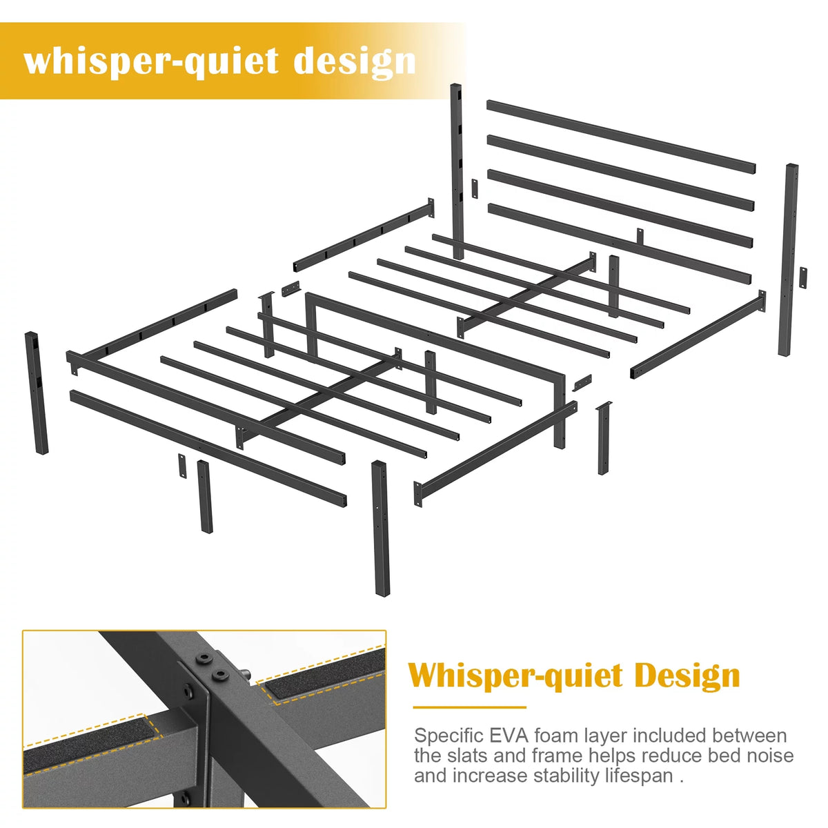 Queen Size Metal Platform Bed Frame with Headboard and Footboard F663