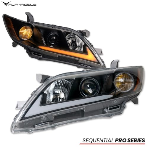 Black Amber Sequential LED Projector Headlights O832