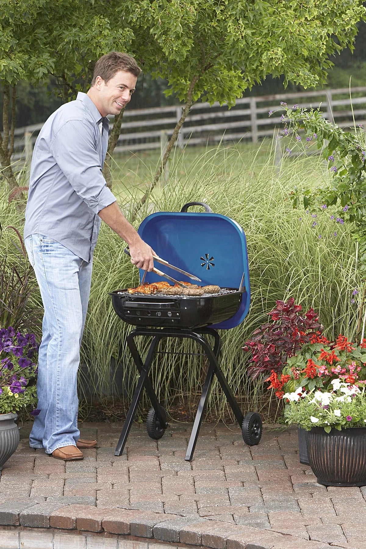 Blue Portable Steel Charcoal Grill I643