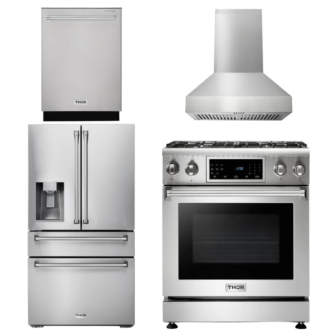30 Gas Range, Range Hood, Refrigerator with Water and Ice Dispenser, Dishwasher S64871