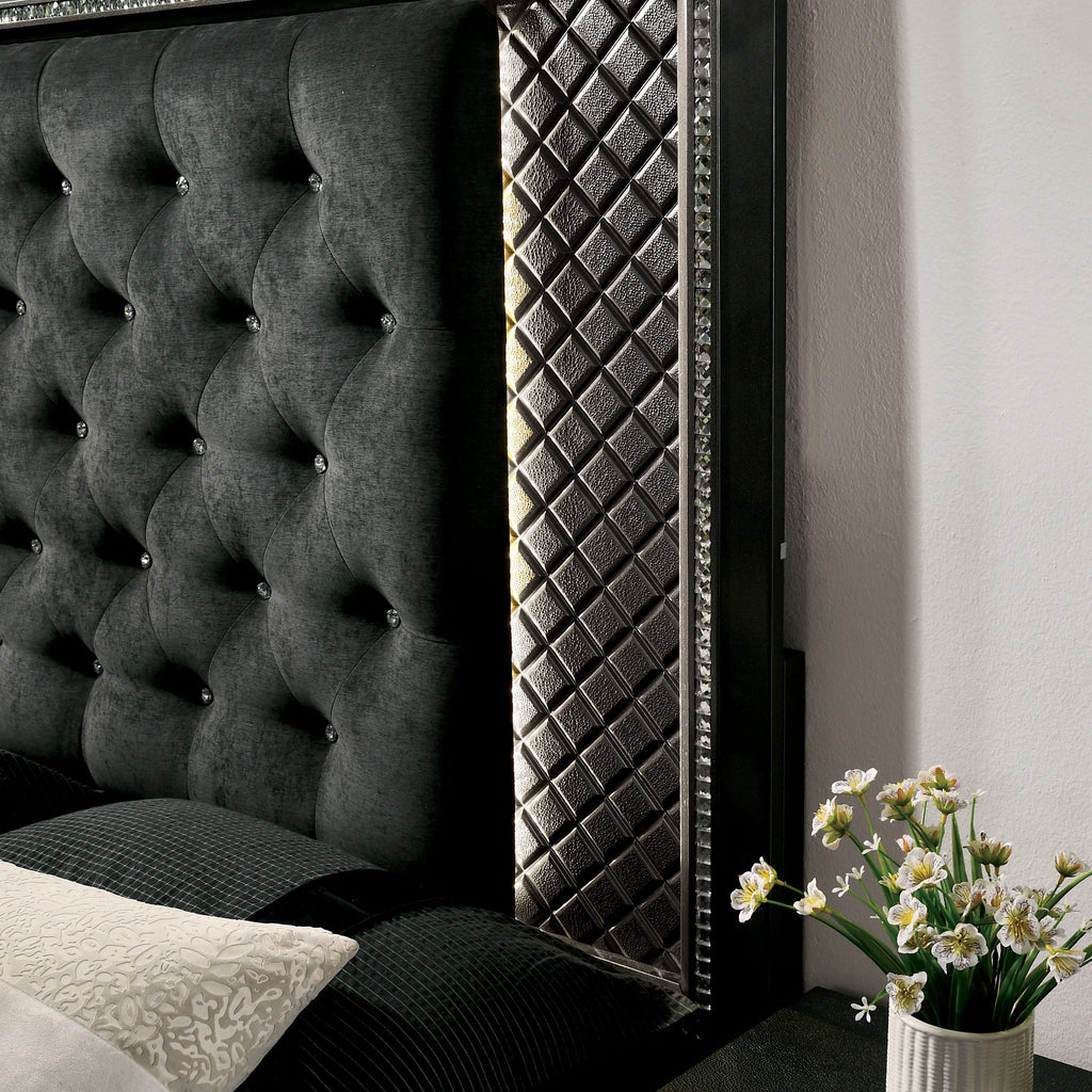Eastern King Metallic Gray and Black Bed R9318
