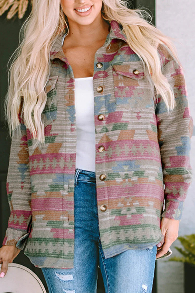 Color Block Contrast Turndown Collar Outerwear I203935