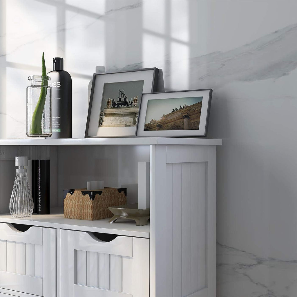 White Freestanding 2 Doors 2 Drawers Wood Bathroom Floor Cabinet U3076