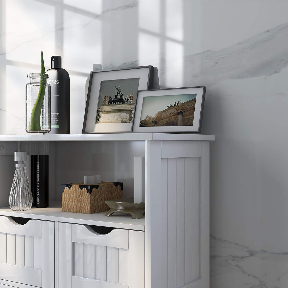 White Freestanding 2 Doors 2 Drawers Wood Bathroom Floor Cabinet U3076