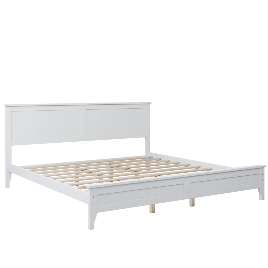 White Solid Wood King Platform Bed K77255