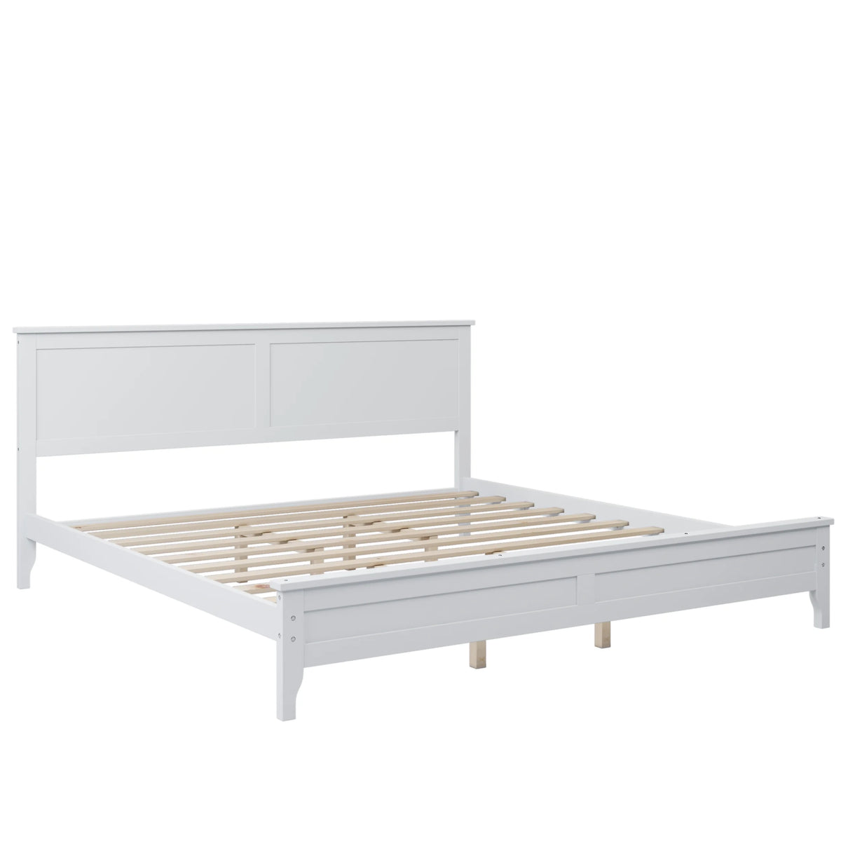 White Solid Wood King Platform Bed K77255