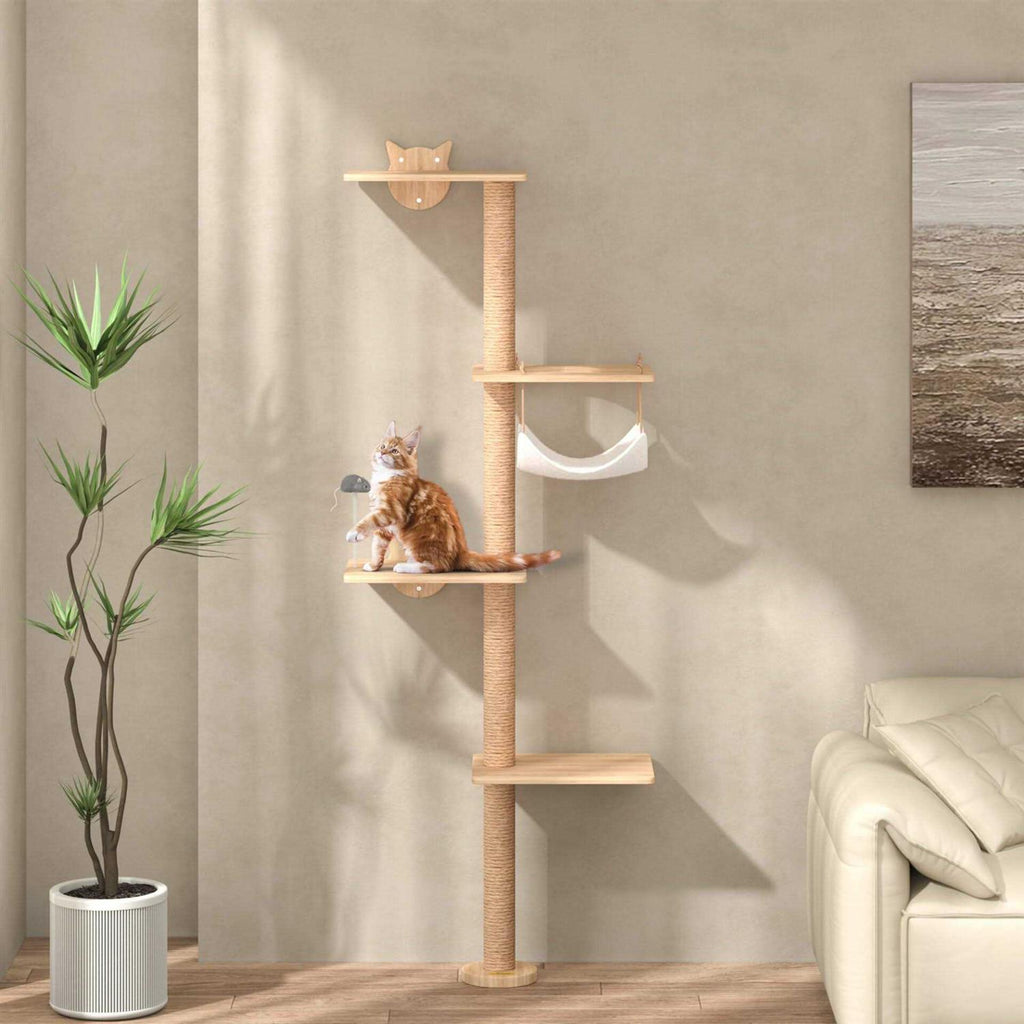 4-Tier Wall Mounted Cat Tree with Hammock Y3441