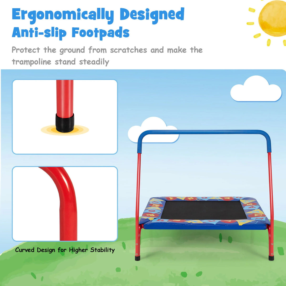 36'' Kids Square Trampoline with Foam Handrail P37783