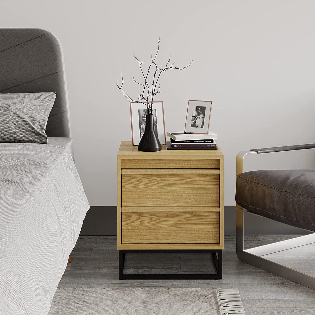 Natural Oak Solid Wood Nightstand with Two Drawers L85134