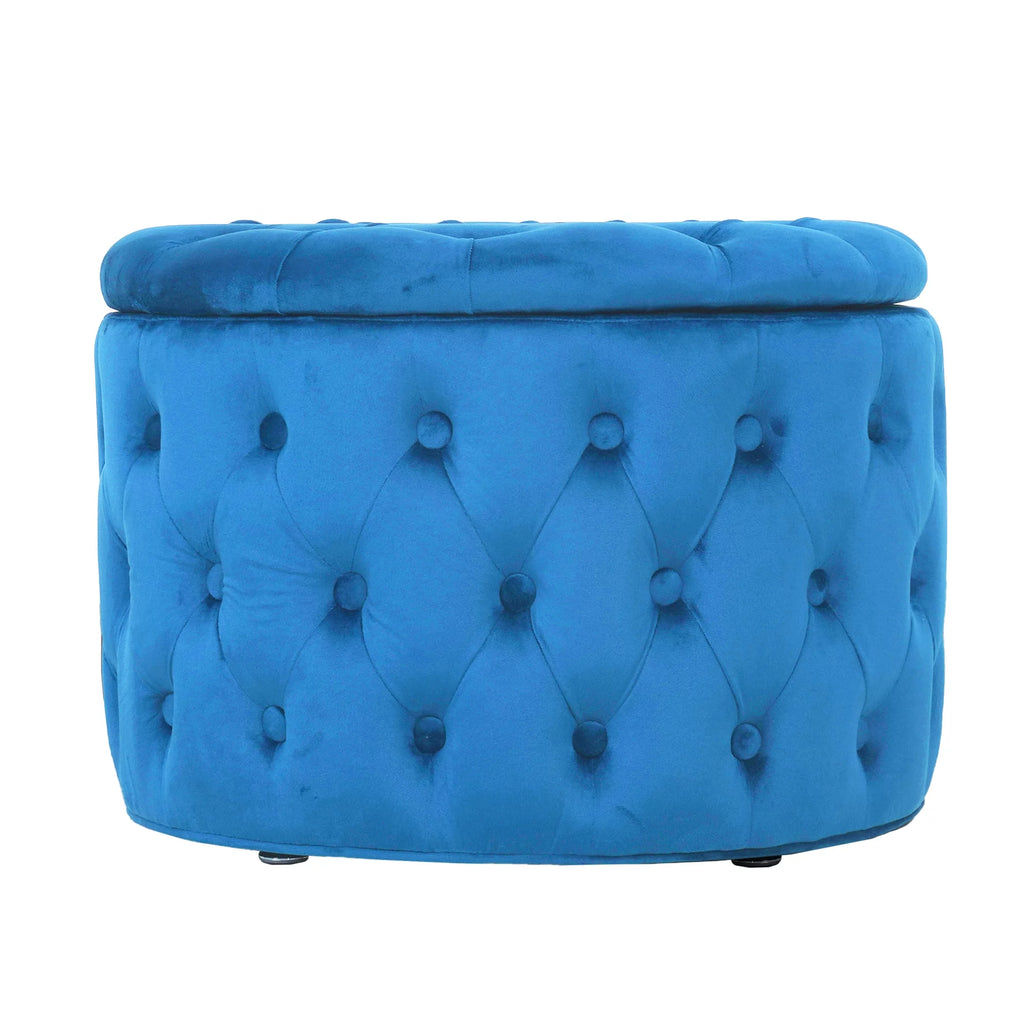 Blue Velvet Round Storage Ottoman E615
