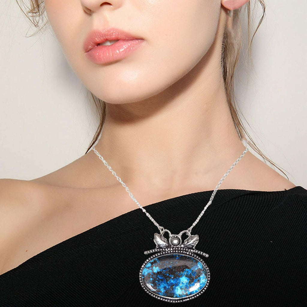 Azurite Silver Sterling Gemstone Beads 20" Chrysocolla Round Necklace W595454