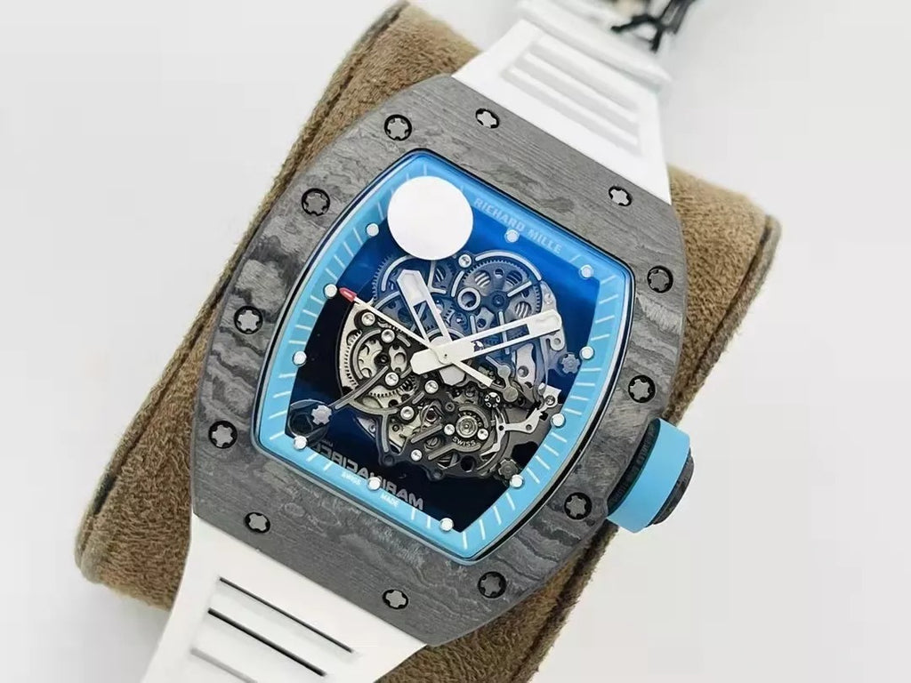Skeleton Blue Dial Black Bezel White Rubber Strap H923204