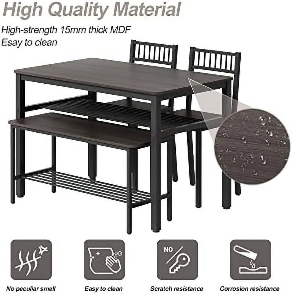 Dining Table Set for 4 with 2 Chairs 1 Bench Rustic Brown I89297