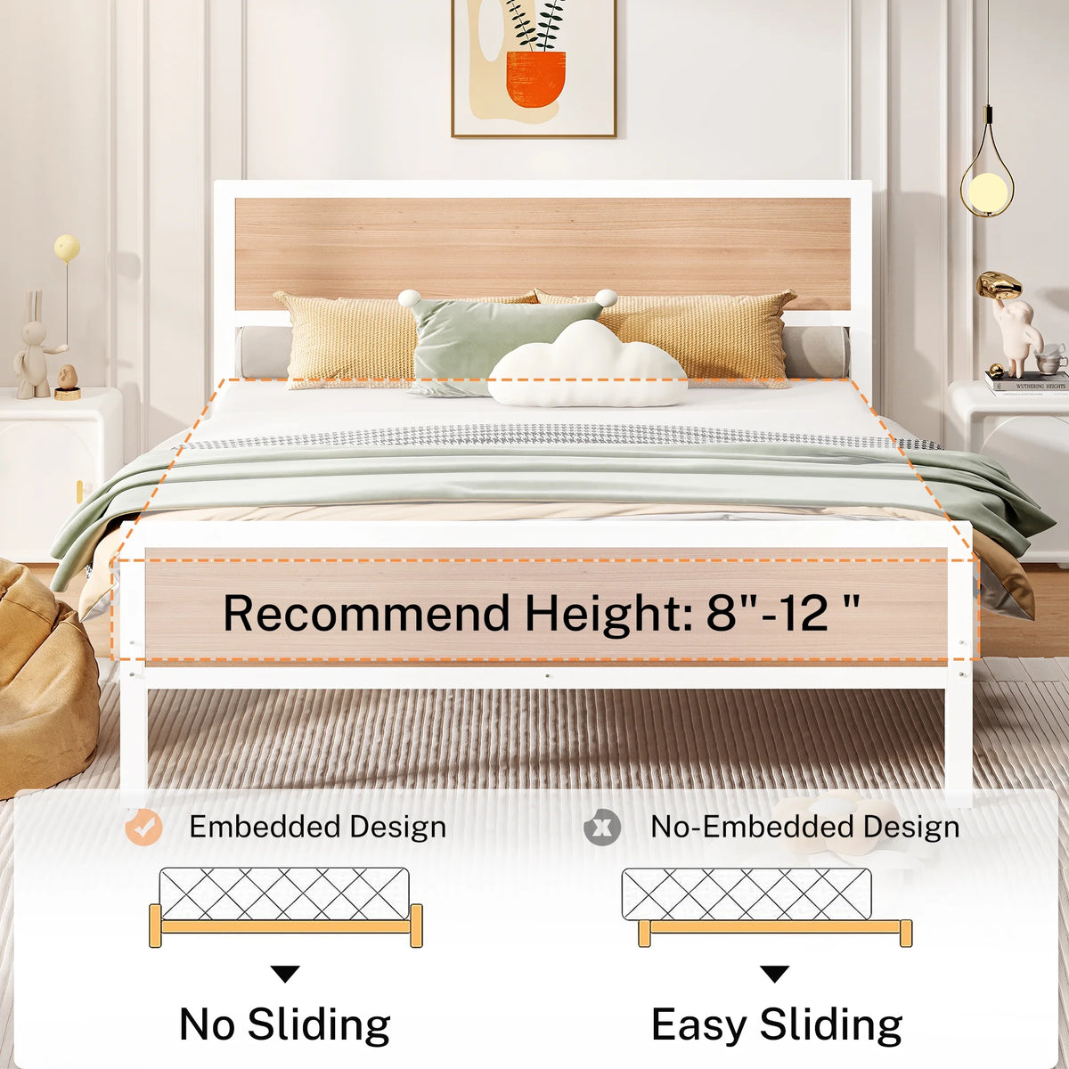 White Full Size Metal Platform Bed Frame with Headboard and Footboard A926198