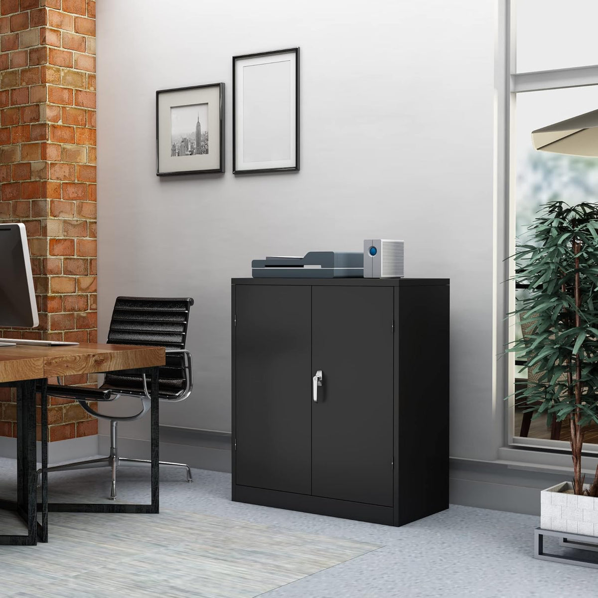 Industrial Metal Storage Cabinet with Doors, Locking Steel Cabinet with 2 Adjustable Shelves P547194