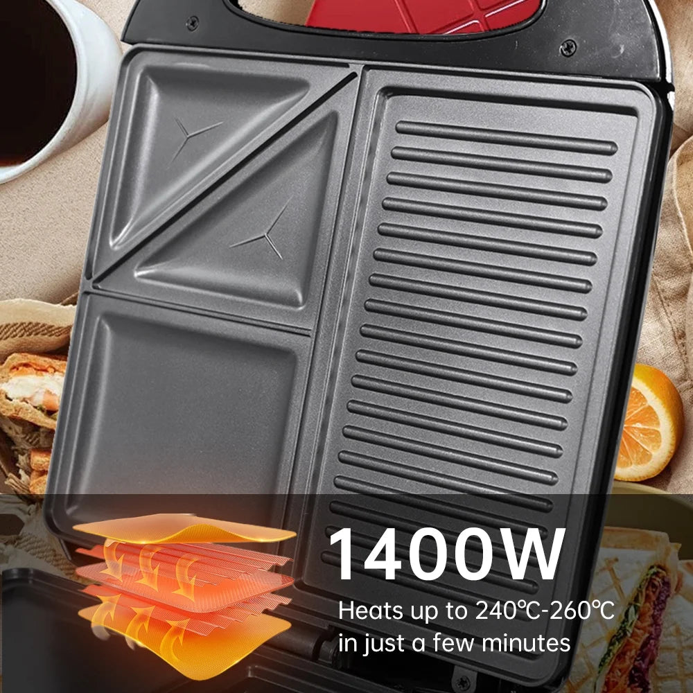 1400W Non-Stick 3in1 Electric Grill Waffle Maker G6968