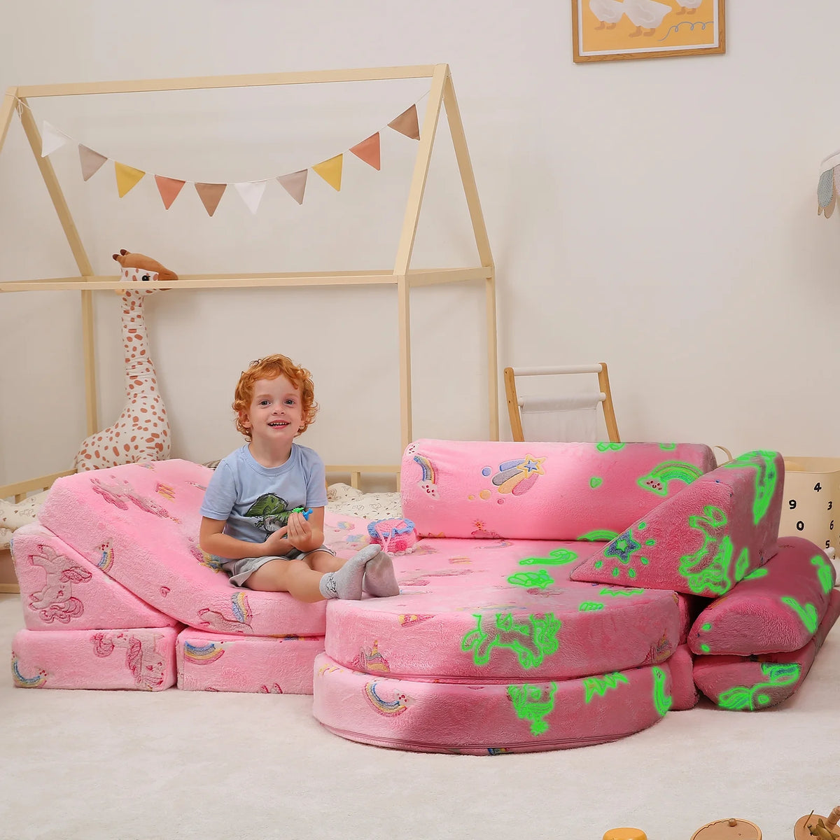 11 Pc Pink Modular Kids Play Couch B487