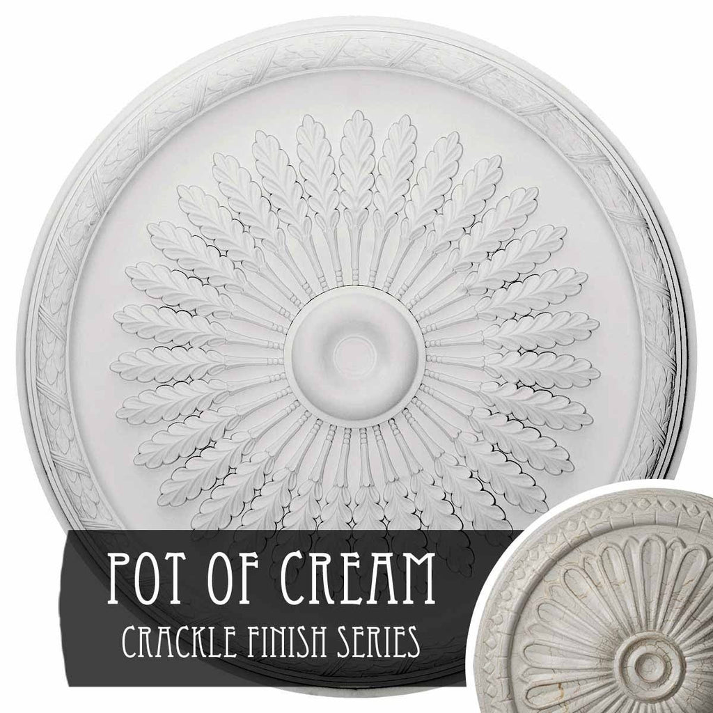 36x22OD x 1 1/2x22P Ceiling Medallion, Hand-Painted Pot of Cream Crackle F451