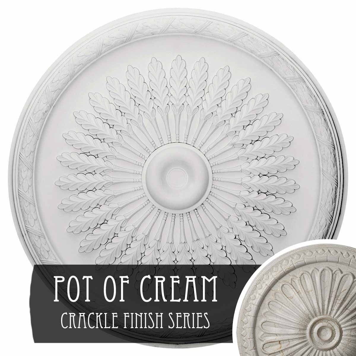 36x22OD x 1 1/2x22P Ceiling Medallion, Hand-Painted Pot of Cream Crackle F451
