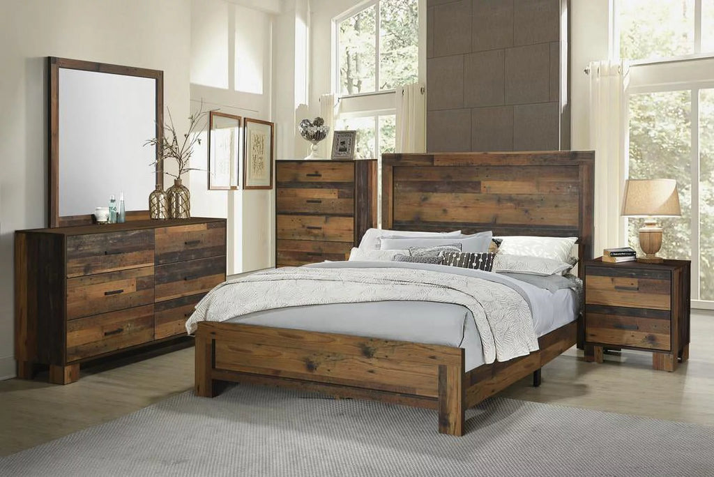 5-piece Eastern King Panel Bedroom Set Rustic Pine V18355
