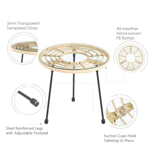 Blue 3 Pieces Upholstered Rattan Patio Bistro Set with Coffee Table S11227