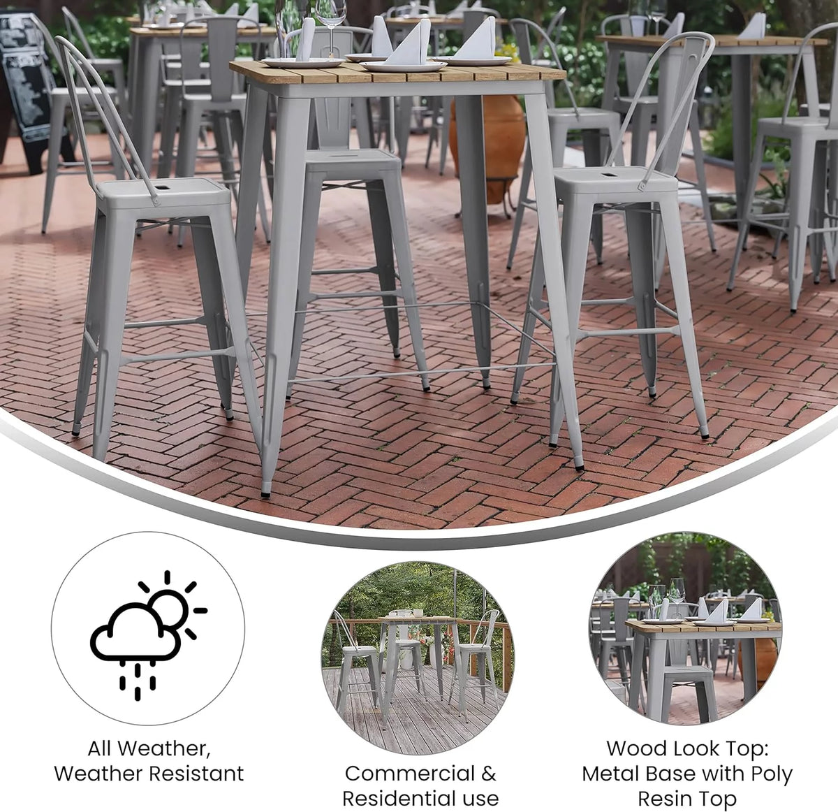 Indoor/Outdoor Bar Top Table Brown Resin Silver Steel M466951