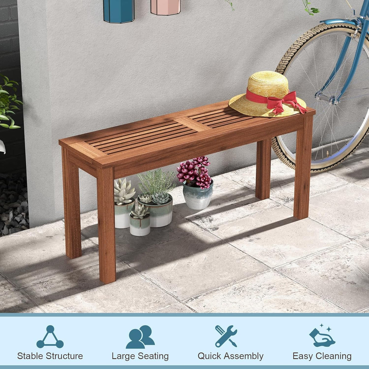 Weather Resistant Solid Wood 2 Seater Outdoor Bench D160374
