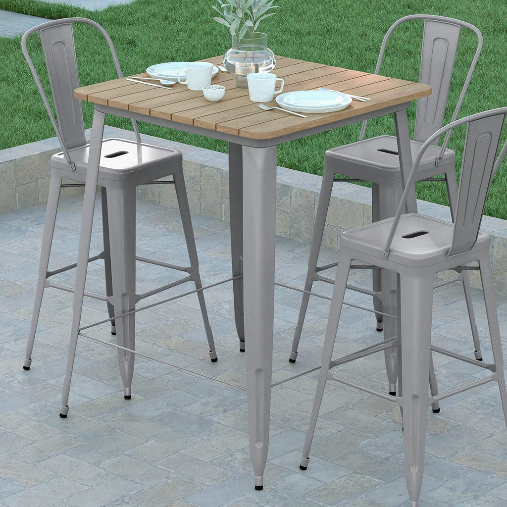 Indoor/Outdoor Bar Top Table Brown Resin Silver Steel M466951