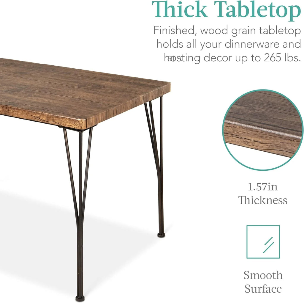 5-Piece Metal and Wood Rectangular Dining Table Set with 4 Chairs O96838