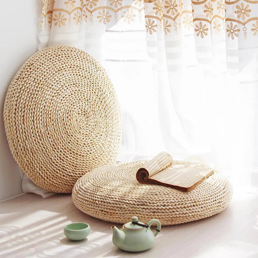 Round Straw Weave Floor Pillow F893