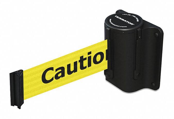 Yellow Retractable Belt Barrier with Black Text E933817