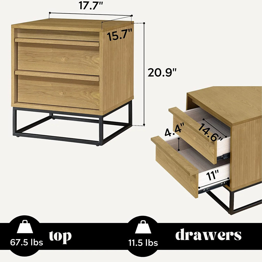 Natural Oak Solid Wood Nightstand with Two Drawers L85134