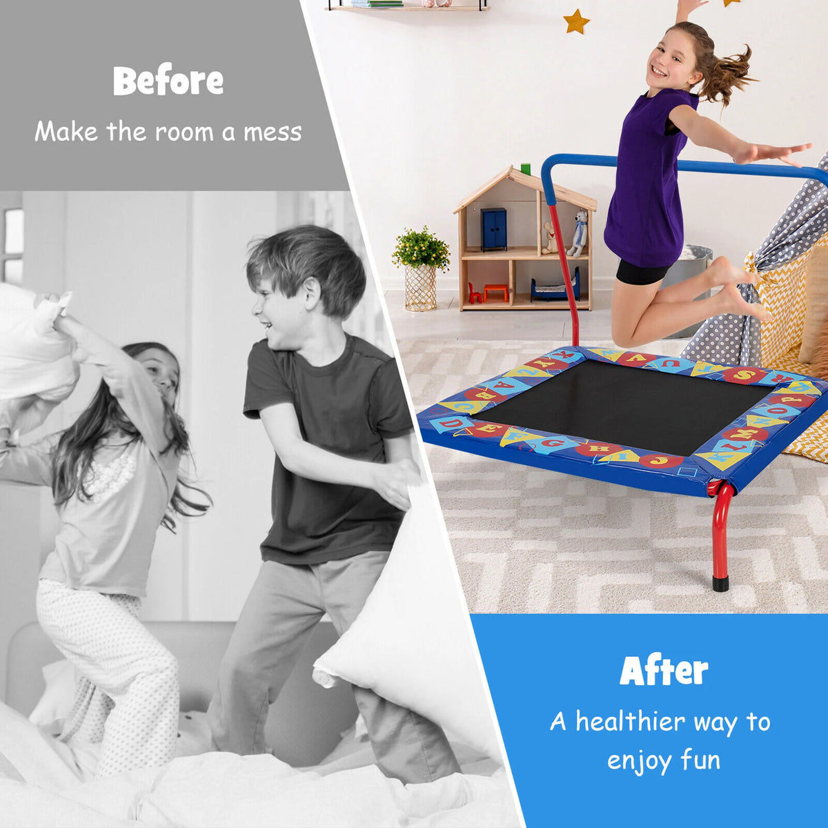 36'' Kids Square Trampoline with Foam Handrail P37783