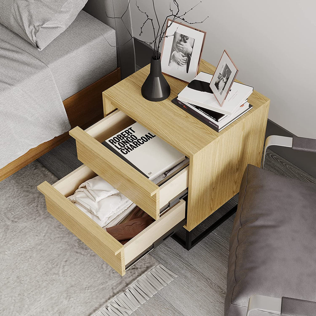 Natural Oak Solid Wood Nightstand with Two Drawers L85134