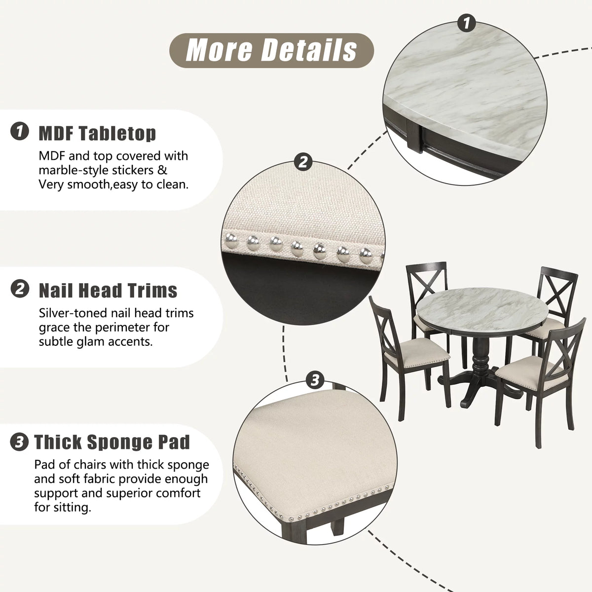 5 Piece Solid Wood Dining Room Set with 4 Chairs Y854804