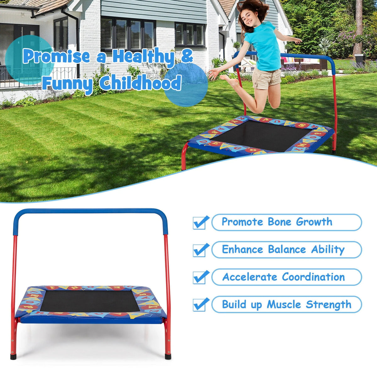 36'' Kids Square Trampoline with Foam Handrail P37783