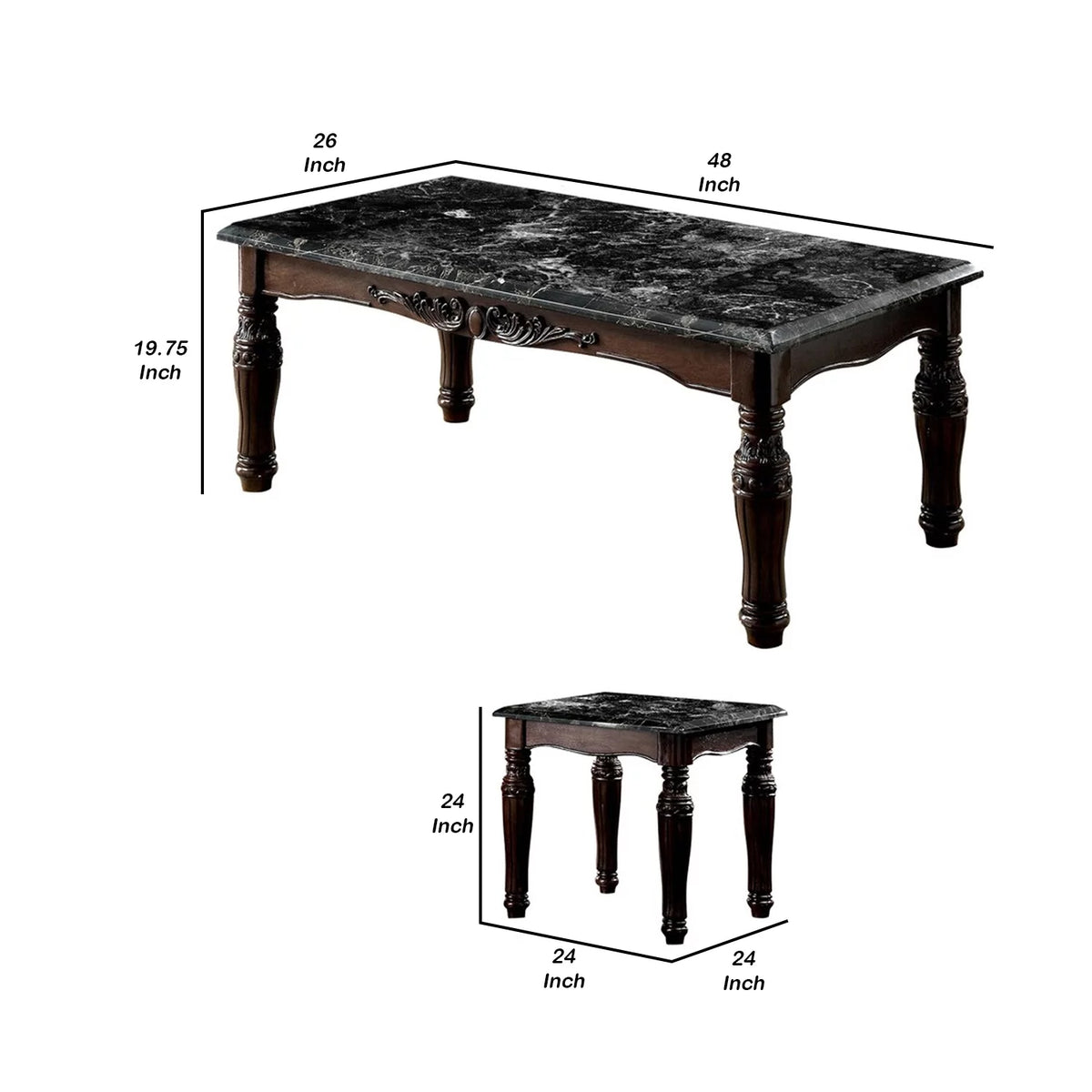 Faux Marble Top Coffee & End Tables Set, Pack of 3 E936