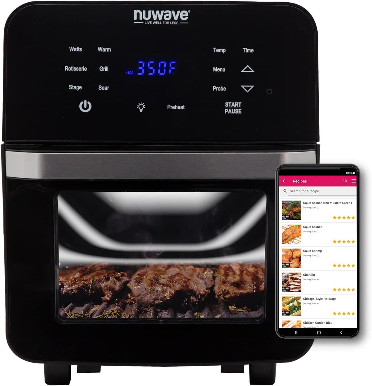 Brio Air Fryer Smart Oven, 15.5-Qt X-Large Family Size, Countertop Convection Rotisserie Grill Combo, 4 Rack Positions, 50°-425°F Temperature Controls in 5° Increments, Linear Thermal Technology and Integrated Temperature Probe S8569
